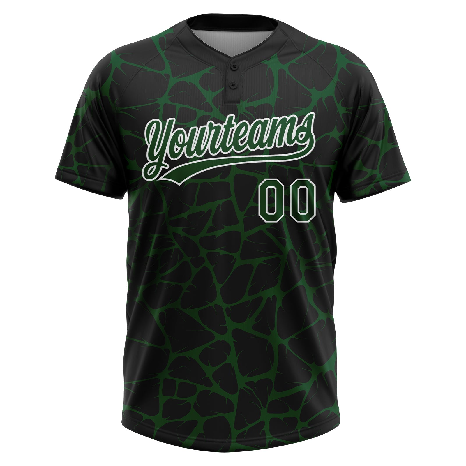 Custom Black Green-White Abstract Network Crackle Two-Button Unisex Softball Jersey