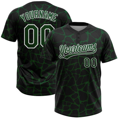 Custom Black Green-White Abstract Network Crackle Two-Button Unisex Softball Jersey