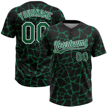 Custom Black Kelly Green-White Abstract Network Crackle Two-Button Unisex Softball Jersey