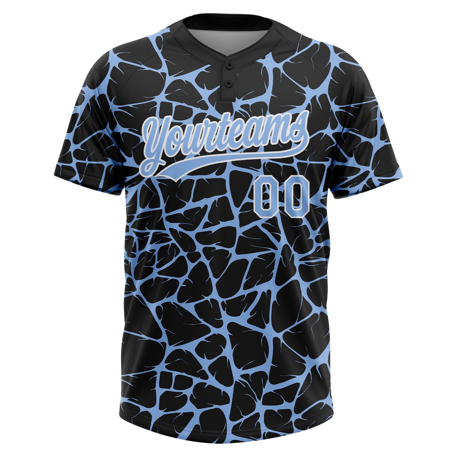 Custom Black Light Blue-White Abstract Network Crackle Two-Button Unisex Softball Jersey