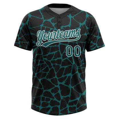 Custom Black Teal-White Abstract Network Crackle Two-Button Unisex Softball Jersey