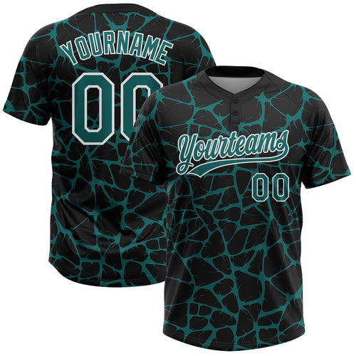 Custom Black Teal-White Abstract Network Crackle Two-Button Unisex Softball Jersey