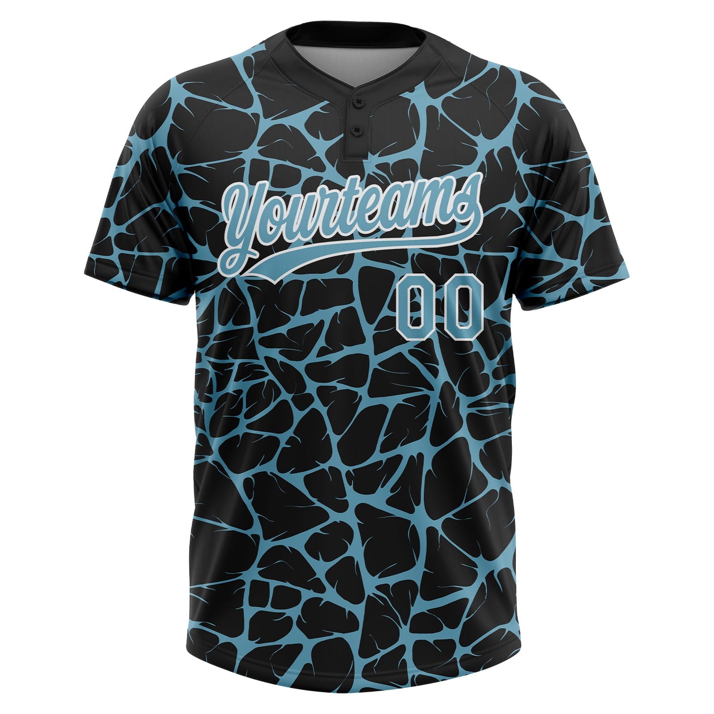 Custom Black Shadow Blue-White Abstract Network Crackle Two-Button Unisex Softball Jersey