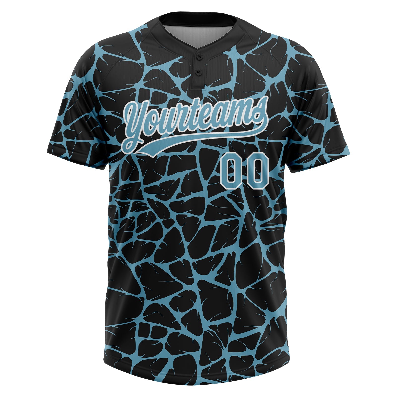 Custom Black Shadow Blue-White Abstract Network Crackle Two-Button Unisex Softball Jersey