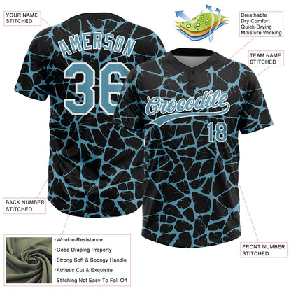 Custom Black Shadow Blue-White Abstract Network Crackle Two-Button Unisex Softball Jersey