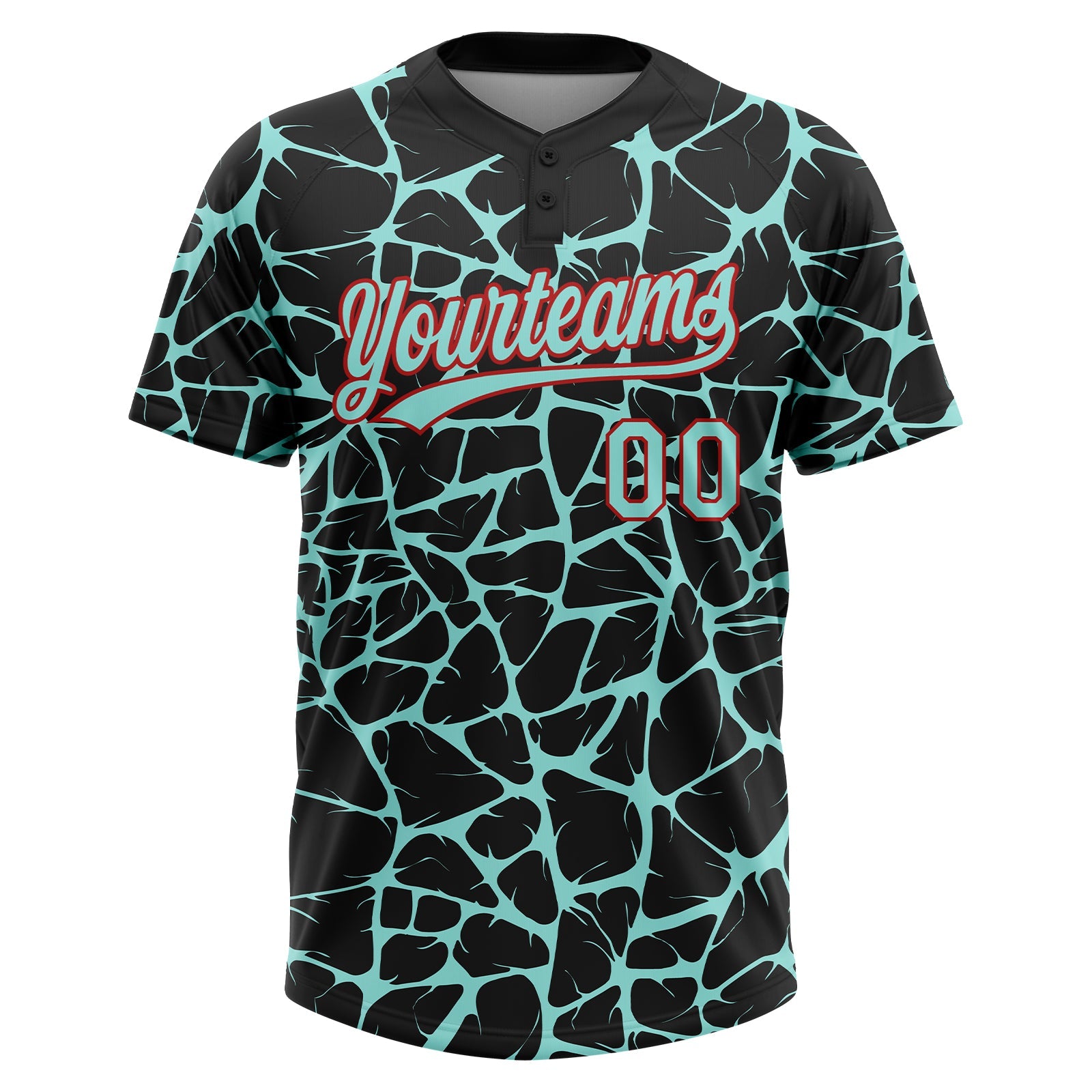 Custom Black Ice Blue-Red Abstract Network Crackle Two-Button Unisex Softball Jersey