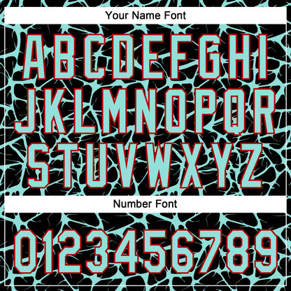 Custom Black Ice Blue-Red Abstract Network Crackle Two-Button Unisex Softball Jersey