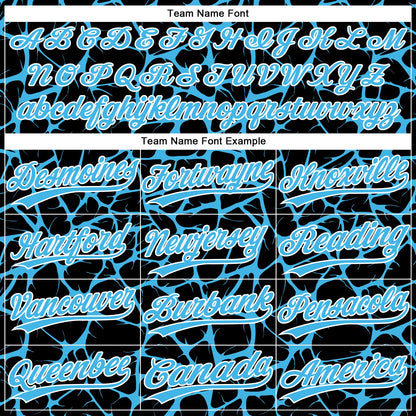 Custom Black Sky Blue-White Abstract Network Crackle Two-Button Unisex Softball Jersey