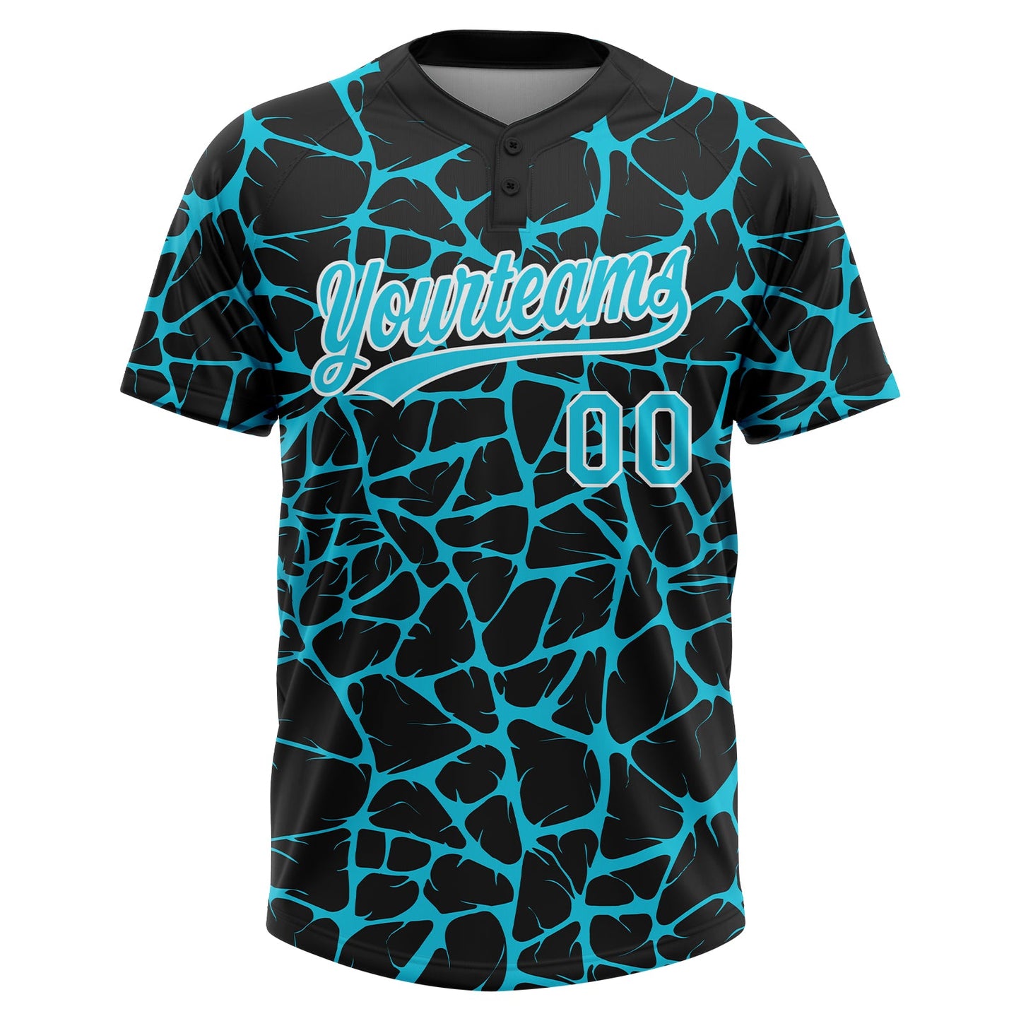Custom Black Lakes Blue-White Abstract Network Crackle Two-Button Unisex Softball Jersey