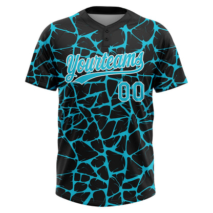 Custom Black Lakes Blue-White Abstract Network Crackle Two-Button Unisex Softball Jersey