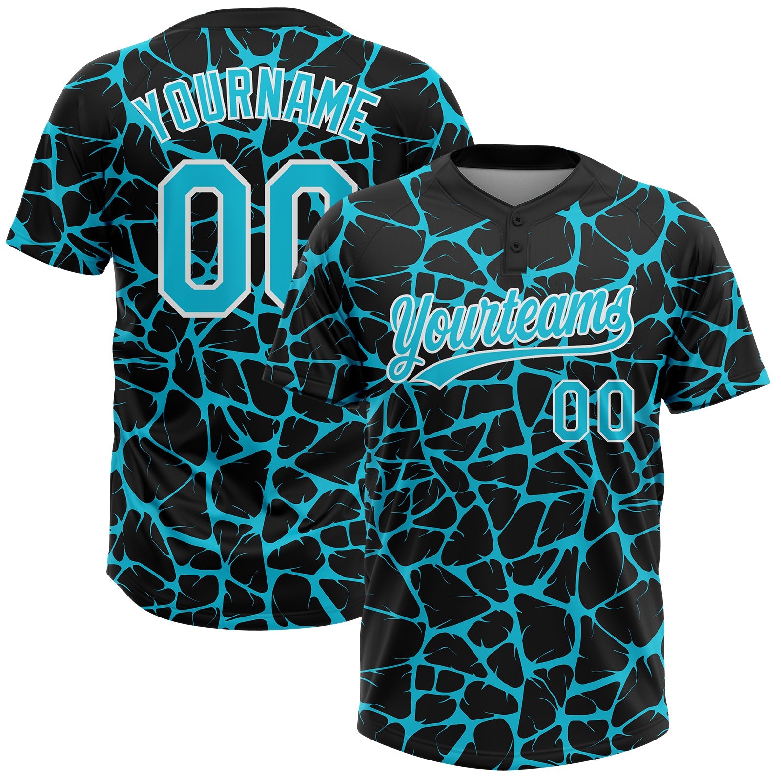 Custom Black Lakes Blue-White Abstract Network Crackle Two-Button Unisex Softball Jersey