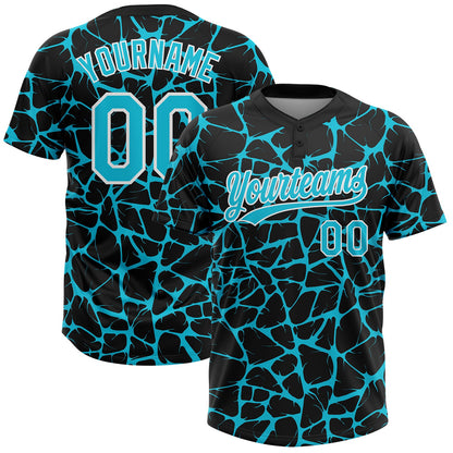 Custom Black Lakes Blue-White Abstract Network Crackle Two-Button Unisex Softball Jersey