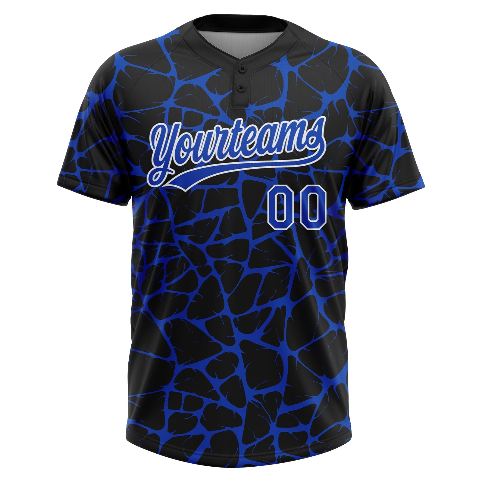Custom Black Thunder Blue-White Abstract Network Crackle Two-Button Unisex Softball Jersey