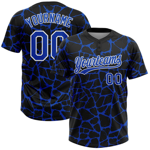 Custom Black Thunder Blue-White Abstract Network Crackle Two-Button Unisex Softball Jersey