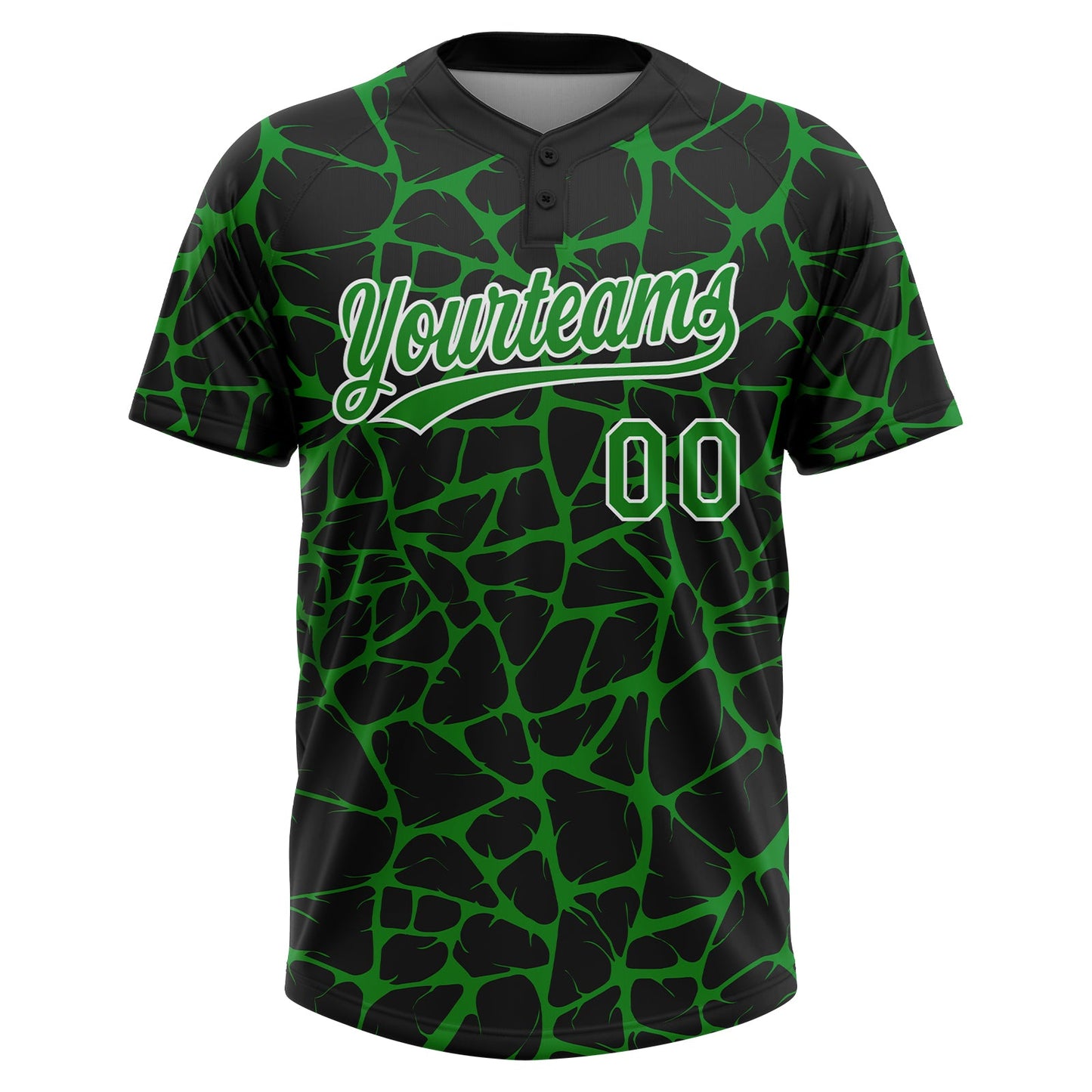 Custom Black Grass Green-White Abstract Network Crackle Two-Button Unisex Softball Jersey