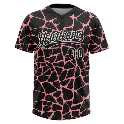Custom Black Medium Pink-White Abstract Network Crackle Two-Button Unisex Softball Jersey
