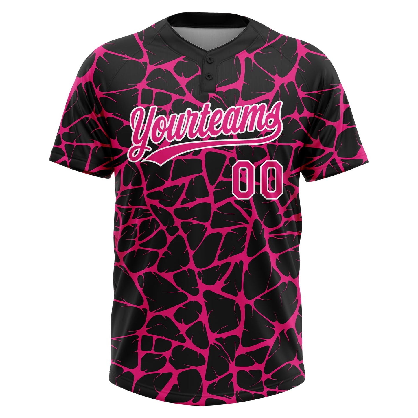 Custom Black Hot Pink-White Abstract Network Crackle Two-Button Unisex Softball Jersey