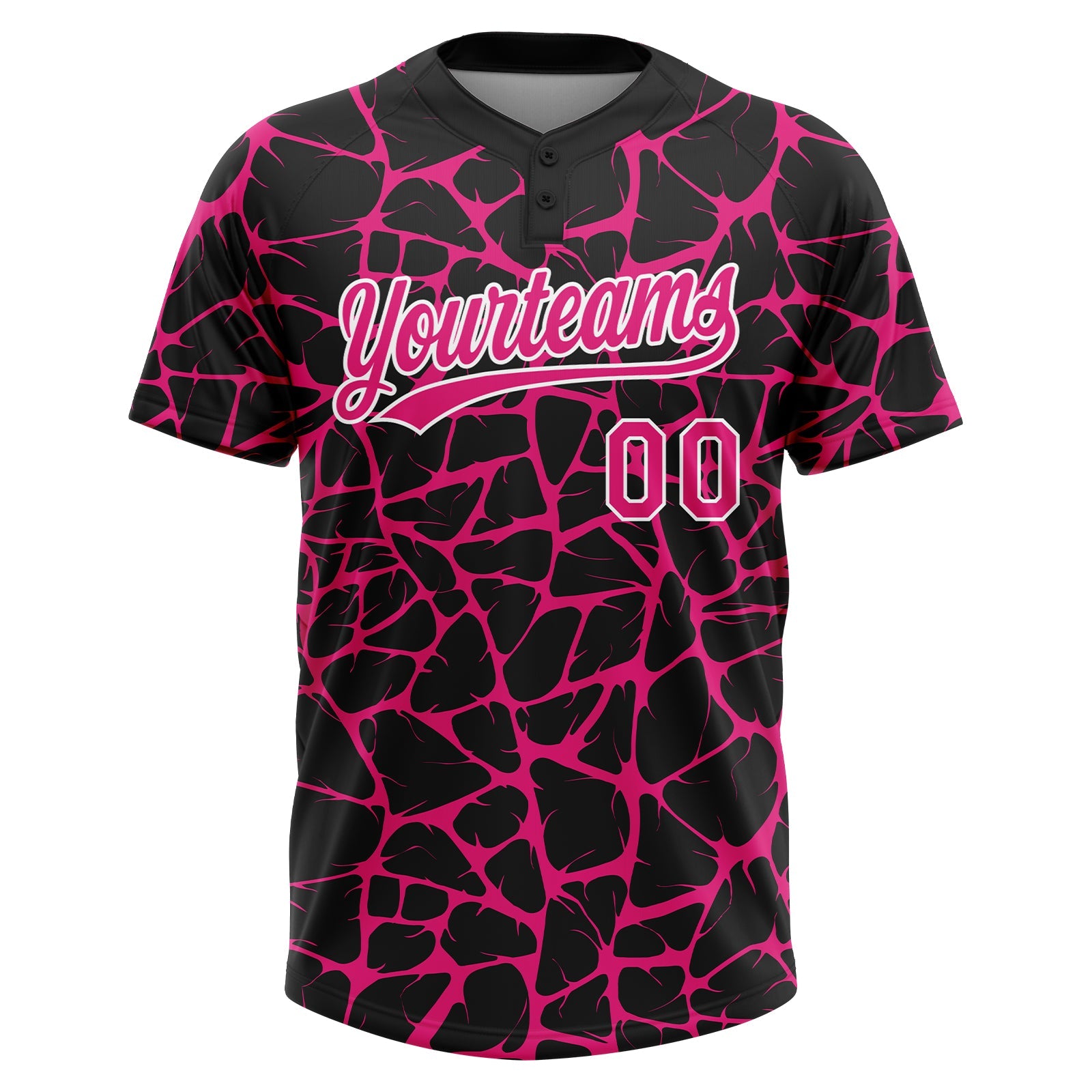 Custom Black Hot Pink-White Abstract Network Crackle Two-Button Unisex Softball Jersey