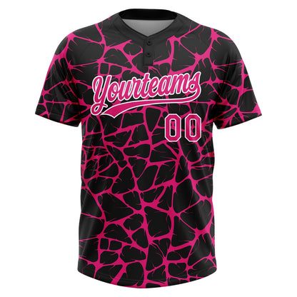 Custom Black Hot Pink-White Abstract Network Crackle Two-Button Unisex Softball Jersey