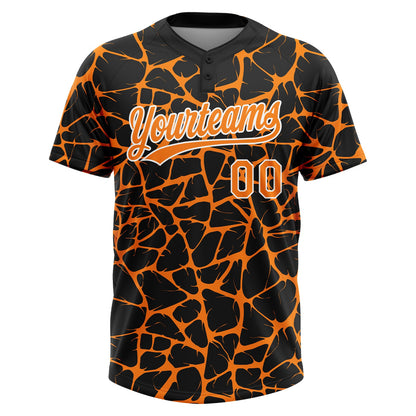 Custom Black Bay Orange-White Abstract Network Crackle Two-Button Unisex Softball Jersey