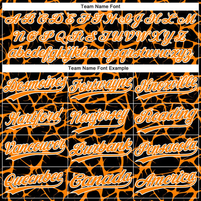 Custom Black Bay Orange-White Abstract Network Crackle Two-Button Unisex Softball Jersey