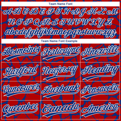 Custom Red Royal-White Abstract Network Crackle Two-Button Unisex Softball Jersey