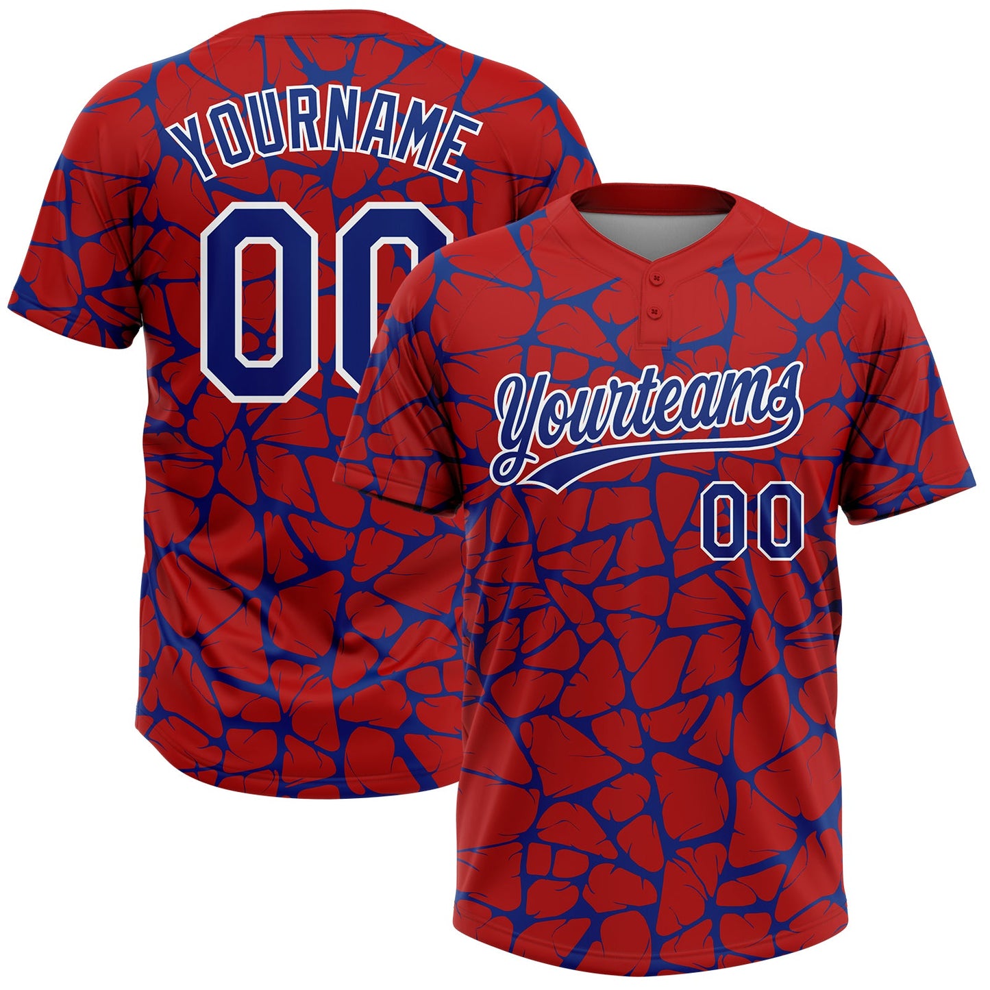 Custom Red Royal-White Abstract Network Crackle Two-Button Unisex Softball Jersey
