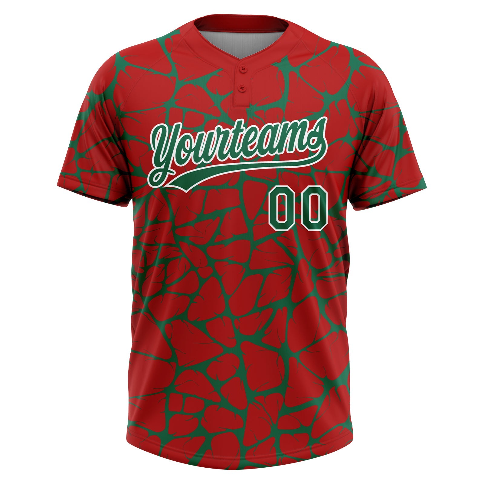 Custom Red Kelly Green-White Abstract Network Crackle Two-Button Unisex Softball Jersey