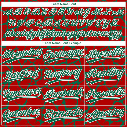 Custom Red Kelly Green-White Abstract Network Crackle Two-Button Unisex Softball Jersey