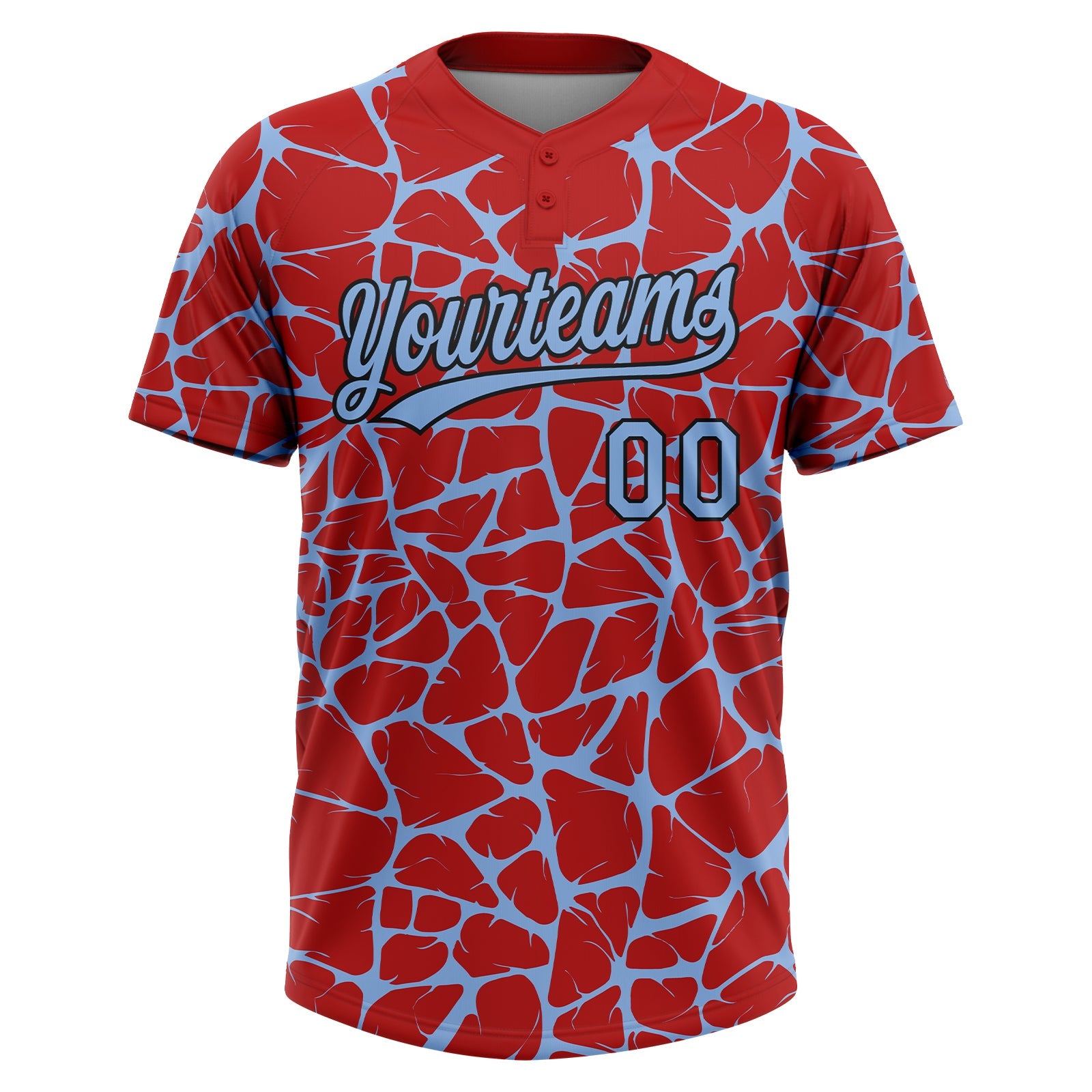 Custom Red Light Blue-Black Abstract Network Crackle Two-Button Unisex Softball Jersey