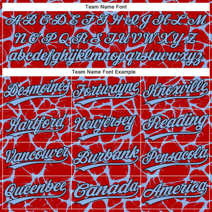 Custom Red Light Blue-Black Abstract Network Crackle Two-Button Unisex Softball Jersey