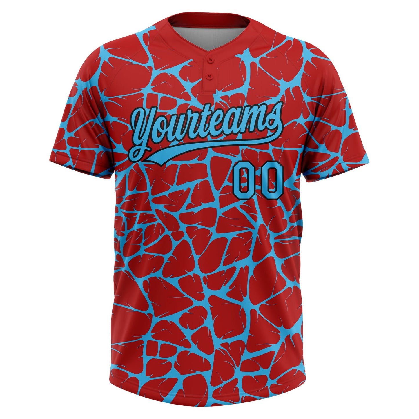 Custom Red Sky Blue-Black Abstract Network Crackle Two-Button Unisex Softball Jersey