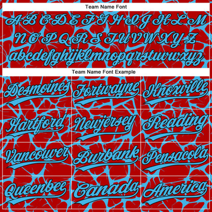 Custom Red Sky Blue-Black Abstract Network Crackle Two-Button Unisex Softball Jersey