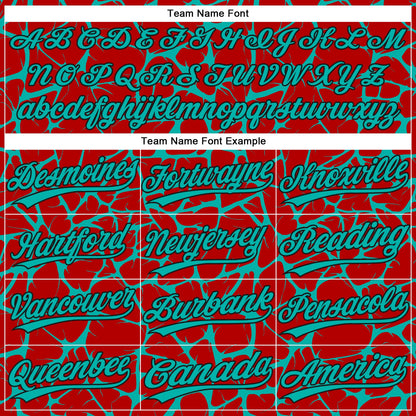 Custom Red Aqua-Black Abstract Network Crackle Two-Button Unisex Softball Jersey