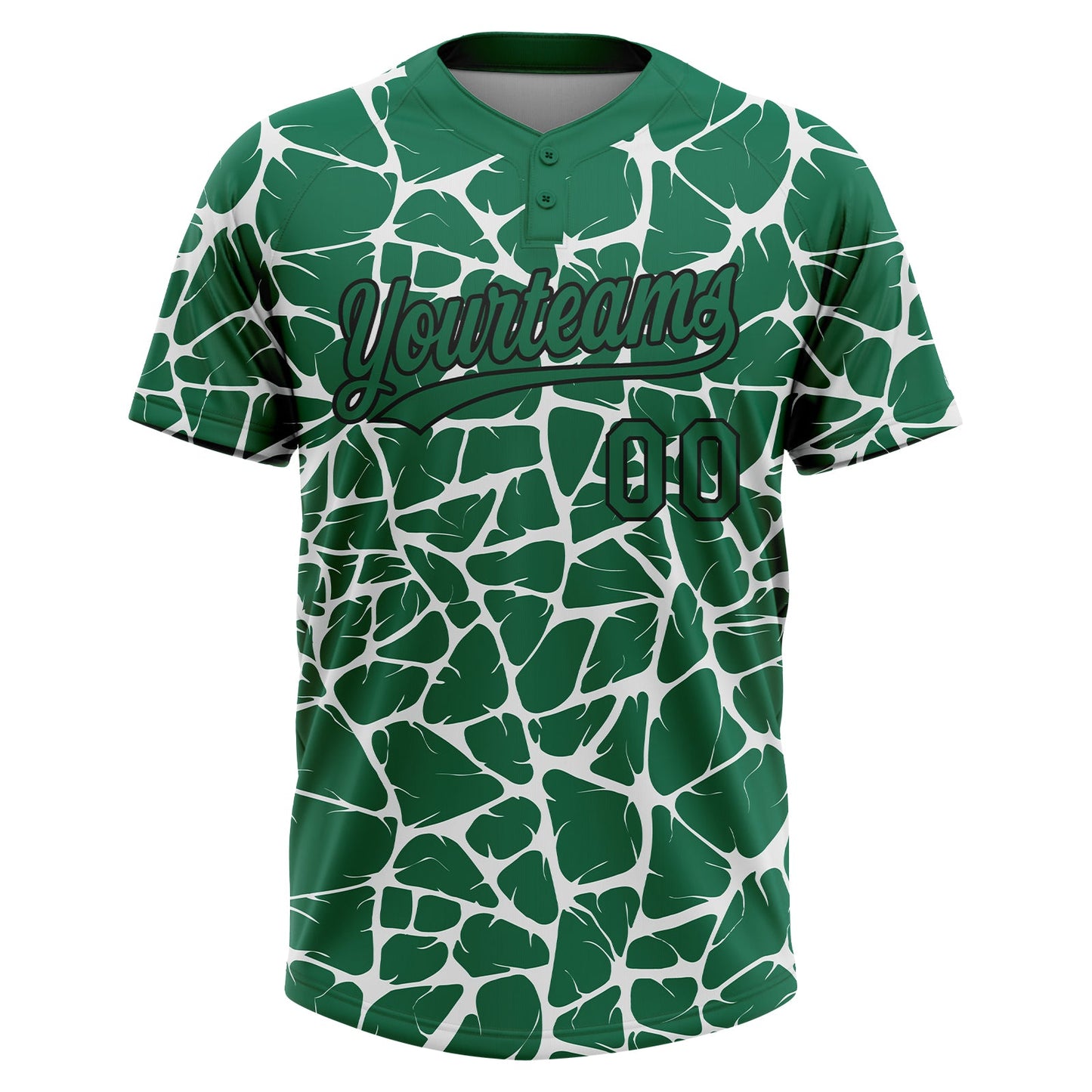 Custom Kelly Green Black-White Abstract Network Crackle Two-Button Unisex Softball Jersey