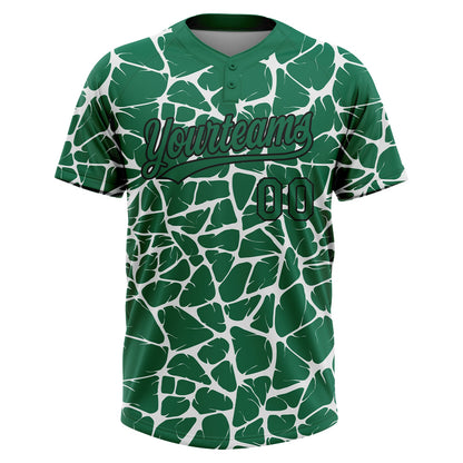 Custom Kelly Green Black-White Abstract Network Crackle Two-Button Unisex Softball Jersey