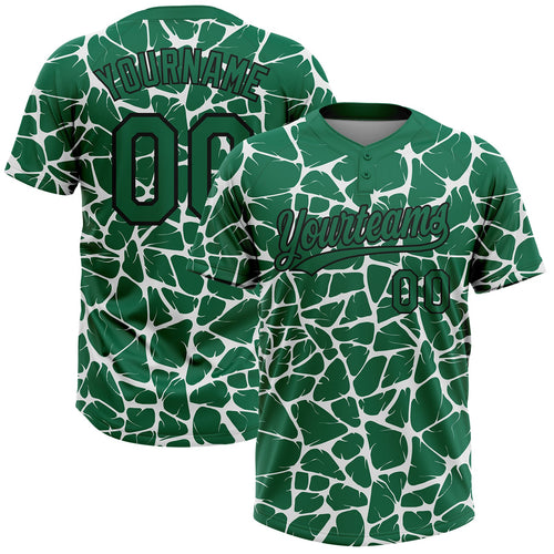 Custom Kelly Green Black-White Abstract Network Crackle Two-Button Unisex Softball Jersey