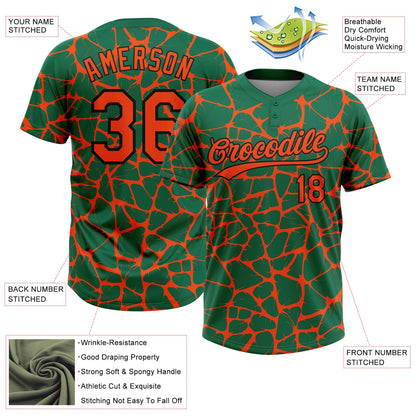 Custom Kelly Green Orange-Black Abstract Network Crackle Two-Button Unisex Softball Jersey