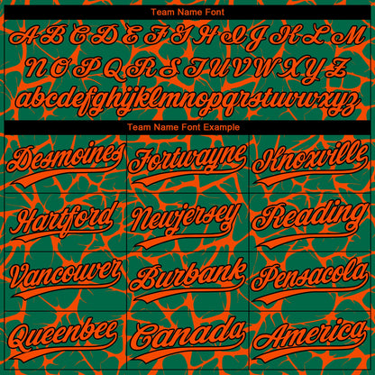 Custom Kelly Green Orange-Black Abstract Network Crackle Two-Button Unisex Softball Jersey