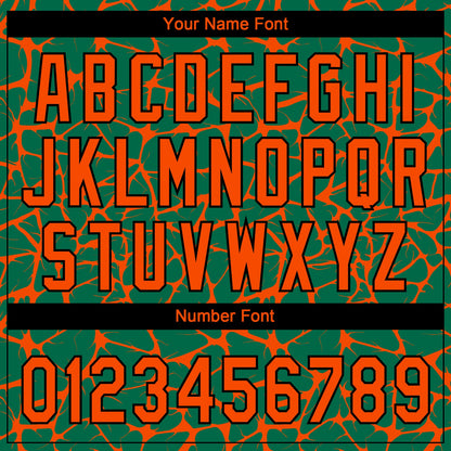 Custom Kelly Green Orange-Black Abstract Network Crackle Two-Button Unisex Softball Jersey