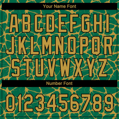 Custom Kelly Green Old Gold-Black Abstract Network Crackle Two-Button Unisex Softball Jersey