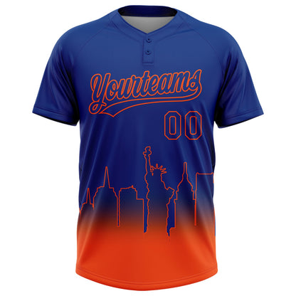 Custom Royal Orange New York City Edition Gradient Two-Button Unisex Softball Jersey