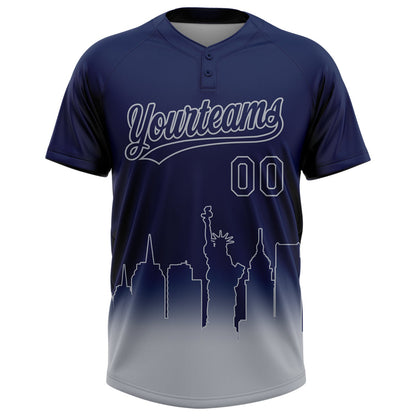 Custom Navy Gray New York City Edition Gradient Two-Button Unisex Softball Jersey