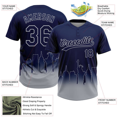 Custom Navy Gray New York City Edition Gradient Two-Button Unisex Softball Jersey