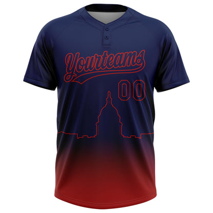 Custom Navy Red Washington City Edition Gradient Two-Button Unisex Softball Jersey