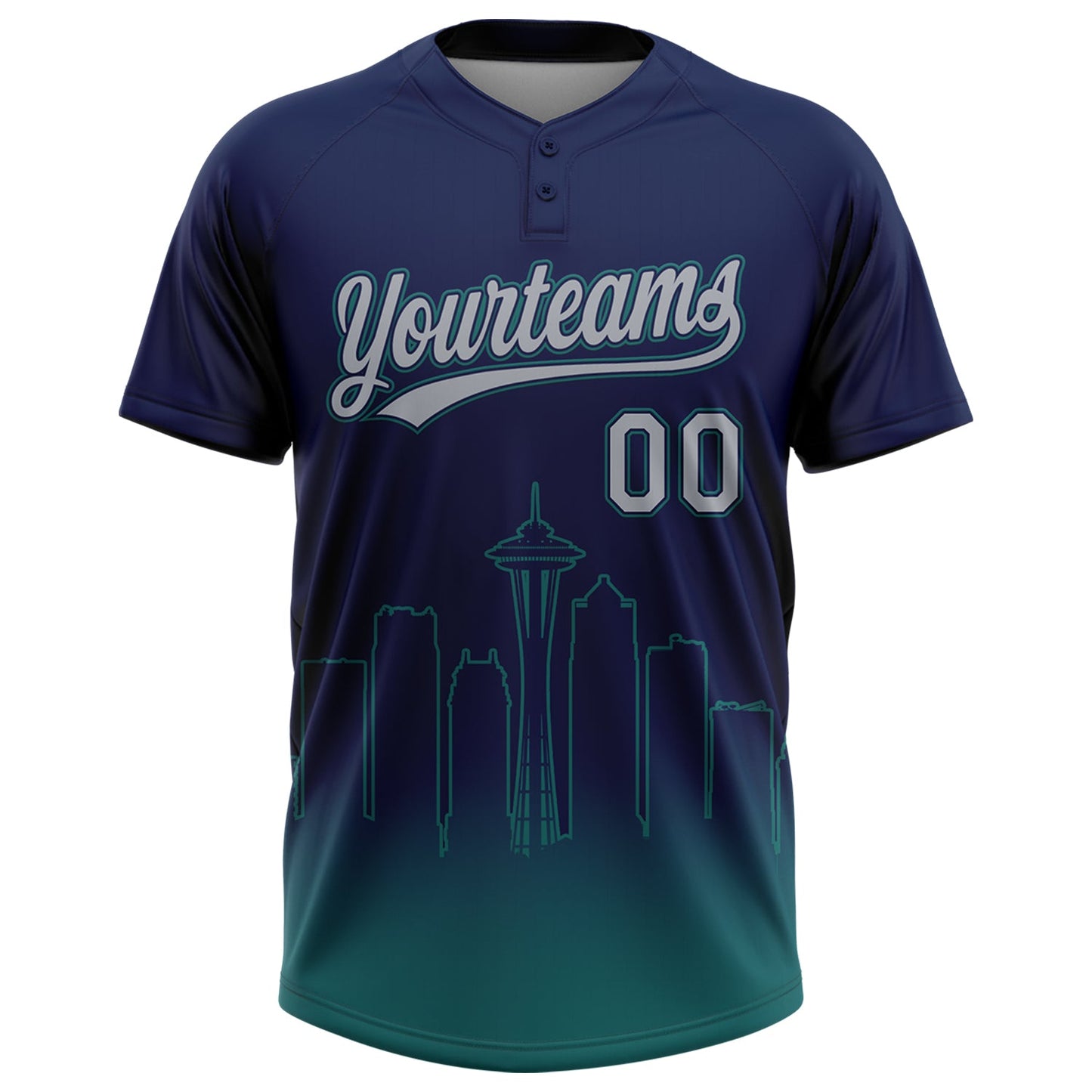 Custom Navy Gray-Teal Seattle City Edition Gradient Two-Button Unisex Softball Jersey