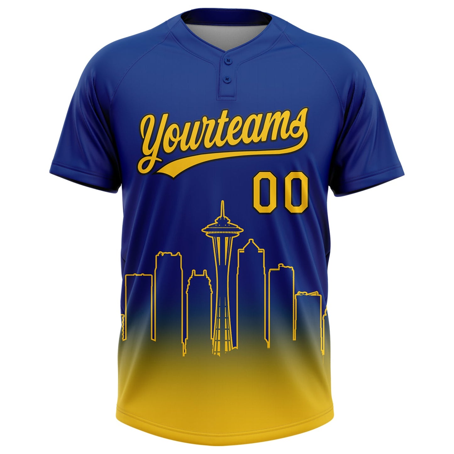 Custom Royal Yellow-Black Seattle City Edition Gradient Two-Button Unisex Softball Jersey