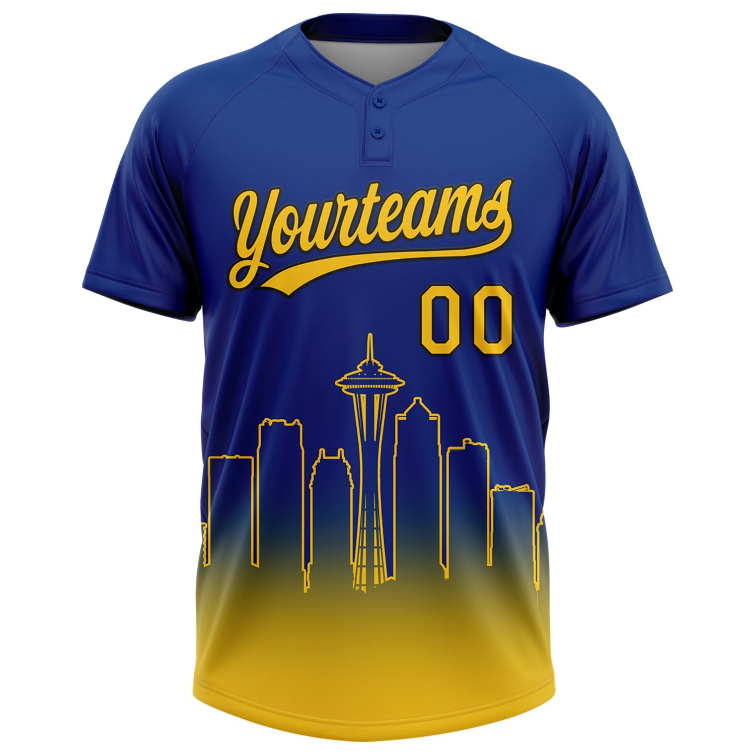 Custom Royal Yellow-Black Seattle City Edition Gradient Two-Button Unisex Softball Jersey