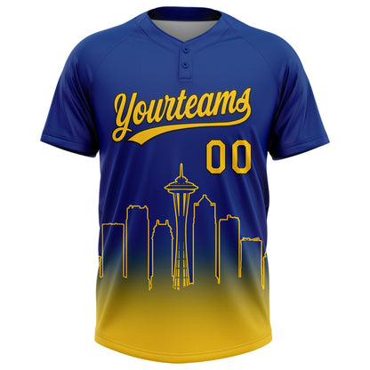 Custom Royal Yellow-Black Seattle City Edition Gradient Two-Button Unisex Softball Jersey