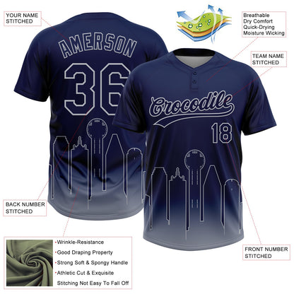Custom Navy Gray Dallas City Edition Gradient Two-Button Unisex Softball Jersey